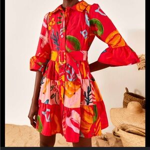 NWT FARM Rio Mixed Fruits Ocean Belted Mini Dress SMALL